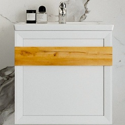 Бриклаер Мебель для ванной Берлин 60 белая с ручкой дуб золотой – фотография-4
